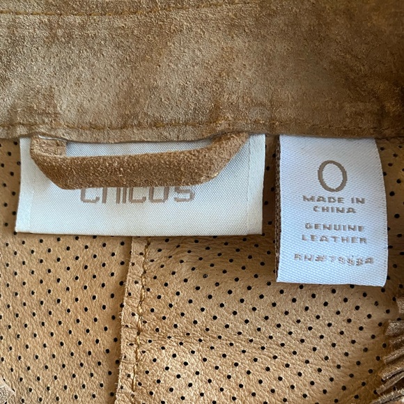 Chico’s Size 0 Leather Fringe Jacket Tan Cropped - Picture 5 of 5